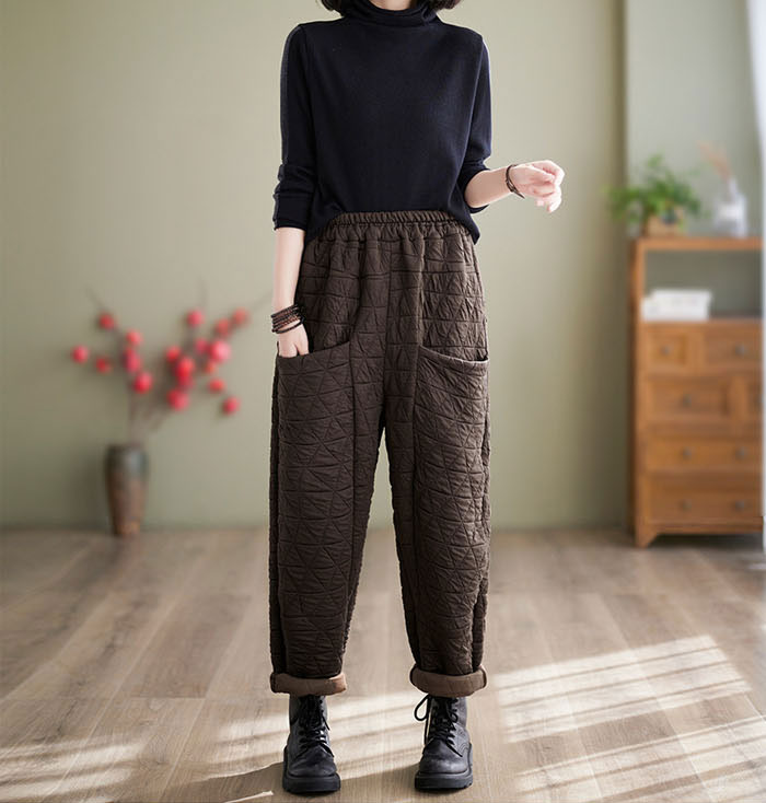 バルーンパンツ 中綿 秋 秋物 秋冬 ロング レディース 黒 大きいサイズ ワイド ボトムス シンプル きれいめ ブラック カジュアル 暖かい キルティング 厚め 保温性 送料無料 ロングパンツ 通勤 日常