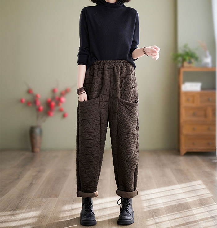 バルーンパンツ 中綿 秋 秋物 秋冬 ロング レディース 黒 大きいサイズ ワイド ボトムス シンプル きれいめ ブラック カジュアル 暖かい キルティング 厚め 保温性 送料無料 ロングパンツ 通勤 日常
