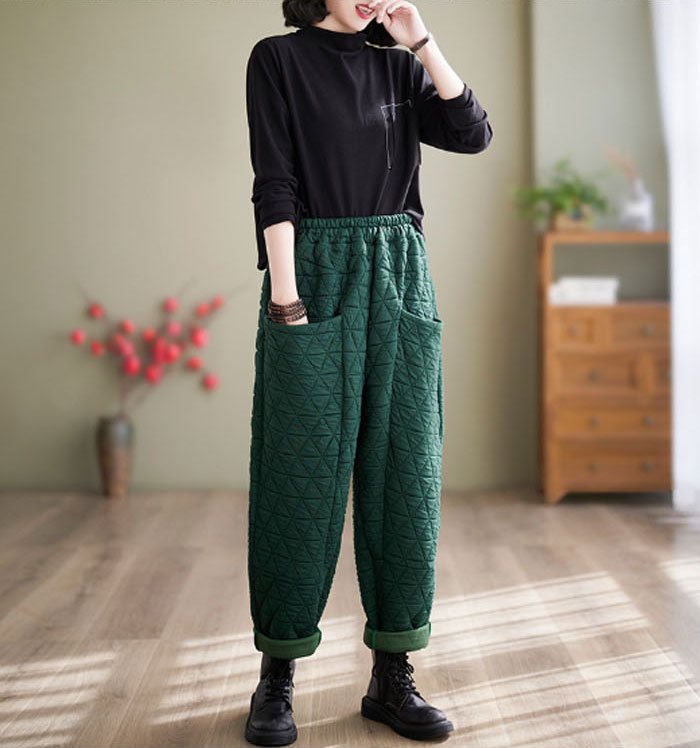 バルーンパンツ 中綿 秋 秋物 秋冬 ロング レディース 黒 大きいサイズ ワイド ボトムス シンプル きれいめ ブラック カジュアル 暖かい キルティング 厚め 保温性 送料無料 ロングパンツ 通勤 日常