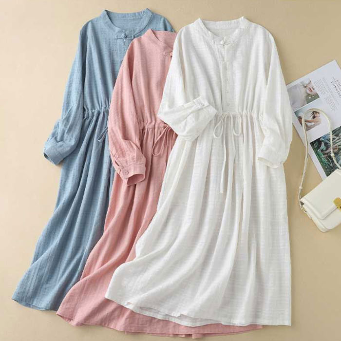 シャツワンピース 長袖 綿麻 無地 シャツワンピ レディース ロング丈 おしゃれ 春 春秋 きれいめ 長袖シャツワンピ シャツ ロングワンピース 体型カバー コットンリネン 柔らか 体型カバー 日常着 カジュアル 大人可愛い ゆるっと 20代 30代 40代 50代