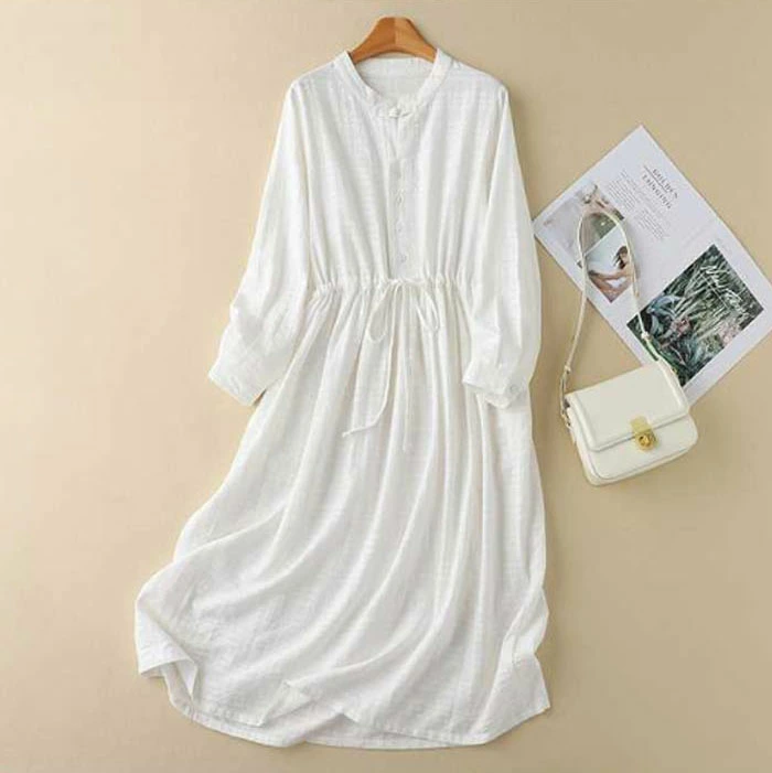 シャツワンピース 長袖 綿麻 無地 シャツワンピ レディース ロング丈 おしゃれ 春 春秋 きれいめ 長袖シャツワンピ シャツ ロングワンピース 体型カバー コットンリネン 柔らか 体型カバー 日常着 カジュアル 大人可愛い ゆるっと 20代 30代 40代 50代