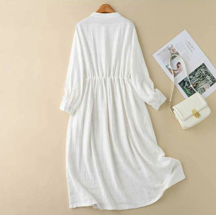 シャツワンピース 長袖 綿麻 無地 シャツワンピ レディース ロング丈 おしゃれ 春 春秋 きれいめ 長袖シャツワンピ シャツ ロングワンピース 体型カバー コットンリネン 柔らか 体型カバー 日常着 カジュアル 大人可愛い ゆるっと 20代 30代 40代 50代