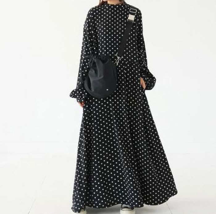 ロングワンピース 長袖 秋冬 レディース きれいめ ドット マキシワンピース 長袖ワンピース 水玉 Aライン 春秋 マキシ丈 ワンピース ビッグシルエット ゆるっと カジュアル ゆったり 大人可愛い 着痩せ 大きいサイズ 送料無料 2024秋冬新作 20 30 40代