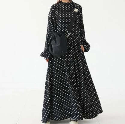ロングワンピース 長袖 秋冬 レディース きれいめ ドット マキシワンピース 長袖ワンピース 水玉 Aライン 春秋 マキシ丈 ワンピース ビッグシルエット ゆるっと カジュアル ゆったり 大人可愛い 着痩せ 大きいサイズ 送料無料 2024秋冬新作 20 30 40代