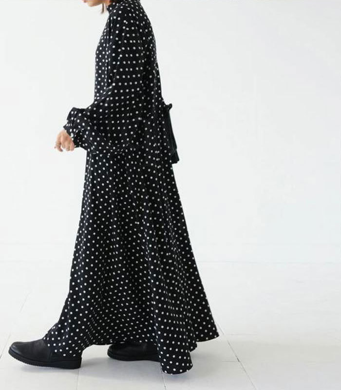 ロングワンピース 長袖 秋冬 レディース きれいめ ドット マキシワンピース 長袖ワンピース 水玉 Aライン 春秋 マキシ丈 ワンピース ビッグシルエット ゆるっと カジュアル ゆったり 大人可愛い 着痩せ 大きいサイズ 送料無料 2024秋冬新作 20 30 40代