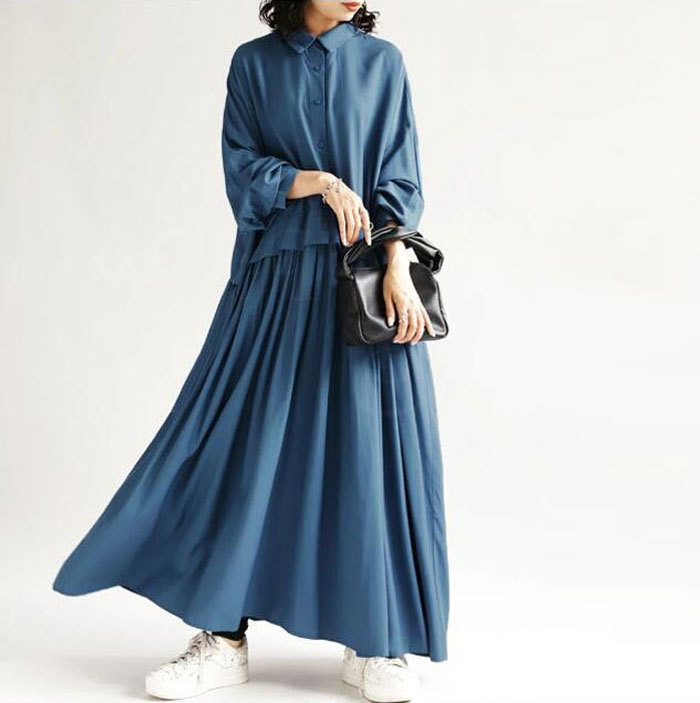 シャツワンピース ロングワンピース 長袖 秋 レディース きれいめ マキシワンピース 長袖ワンピース Aライン 冬 マキシ丈 ワンピース ビッグシルエット ゆるっと カジュアル ゆったり 大人可愛い 着痩せ 大きいサイズ 送料無料 2024秋冬新作 20 30 40代
