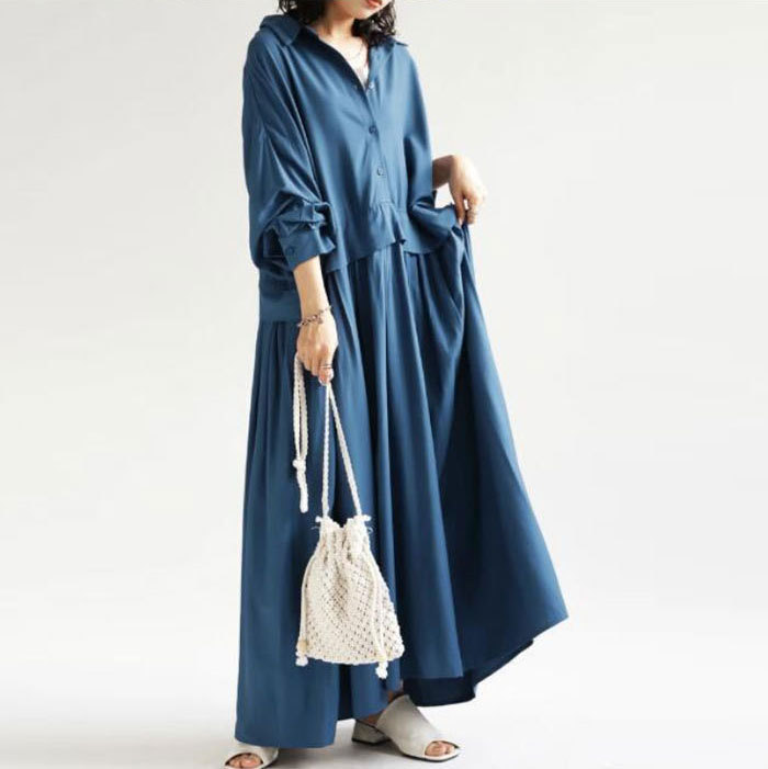 シャツワンピース ロングワンピース 長袖 秋 レディース きれいめ マキシワンピース 長袖ワンピース Aライン 冬 マキシ丈 ワンピース ビッグシルエット ゆるっと カジュアル ゆったり 大人可愛い 着痩せ 大きいサイズ 送料無料 2024秋冬新作 20 30 40代