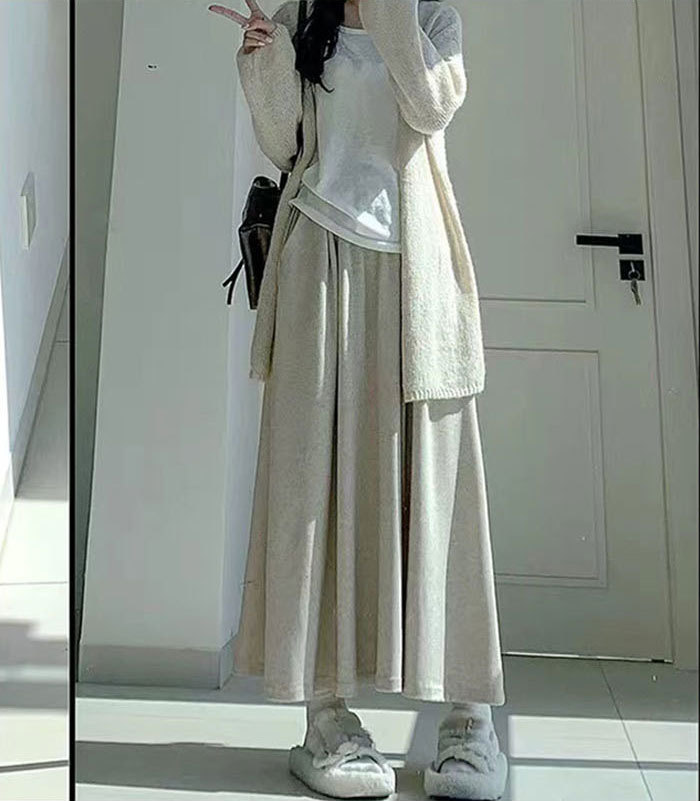 ニットスカート ロングスカート スカート ボトムス レディース ロング ミモレ丈 ニット フレア プリーツ風 無地 ハイウエスト ウエストゴム 春 秋 冬 きれいめ おしゃれ 可愛い 着回し 送料無料 2024秋冬新作 20 30 40代