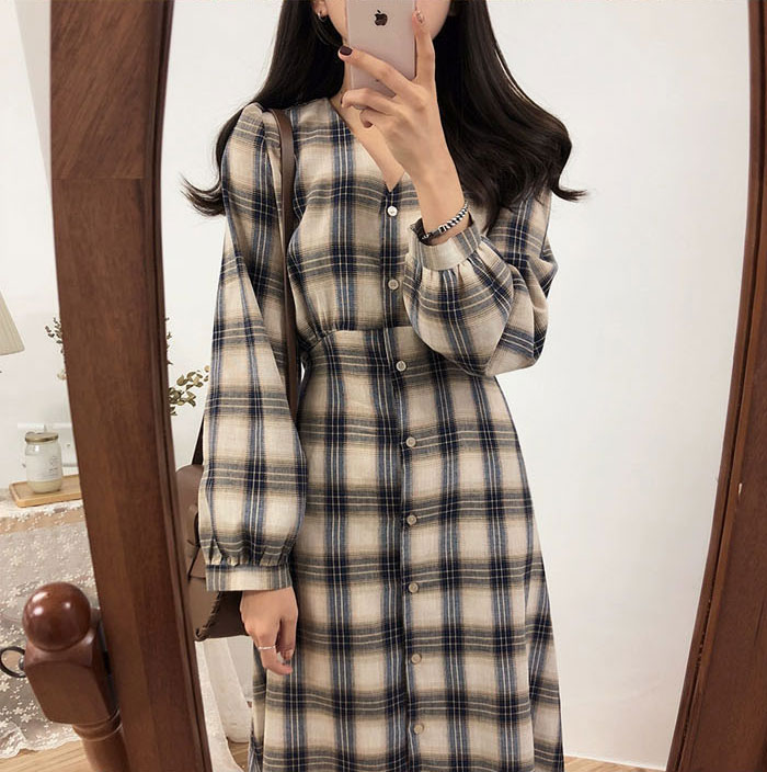 シャツワンピース レディース ロングワンピース チェックワンピース 長袖 チェック柄 シンプル 体型カバー マキシ丈 ゆるっと ミモレ 春 夏 カジュアル ナチュラル プレゼント 大人可愛い ネイビー ベージュ 韓国 送料無料 30代 40代 50代