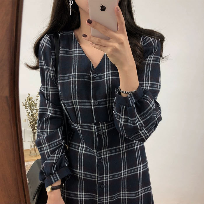 シャツワンピース レディース ロングワンピース チェックワンピース 長袖 チェック柄 シンプル 体型カバー マキシ丈 ゆるっと ミモレ 春 夏 カジュアル ナチュラル プレゼント 大人可愛い ネイビー ベージュ 韓国 送料無料 30代 40代 50代