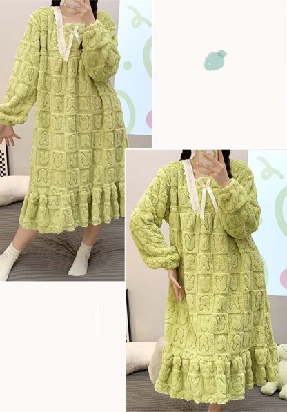 ネグリジェ お姫系 マイクロファイバー ボア 厚め 無地 春秋 冬 長袖 暖かめ 保温性 ナイトウエア ナイトドレス ルームウエア パジャマ 部屋着 北欧風 可愛い 上品 高級 オールシーズン 洗える 肌触りよい おしゃれ 綺麗 大きいサイズ 2L 3L 4L 5L