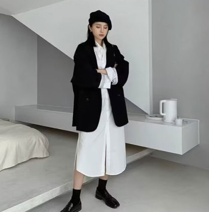 テーラードジャケット レディース 秋 冬 コート 韓国風 アウター 長袖 ミディアム丈 ライトアウター 羽織り カジュアル ジャケット スーツ エレガント 無地 ブラック 秋冬アウター 入園 入学 卒業式 長袖 アウター 上着 オフィス 通勤 普段着 大人可愛い 送料無料