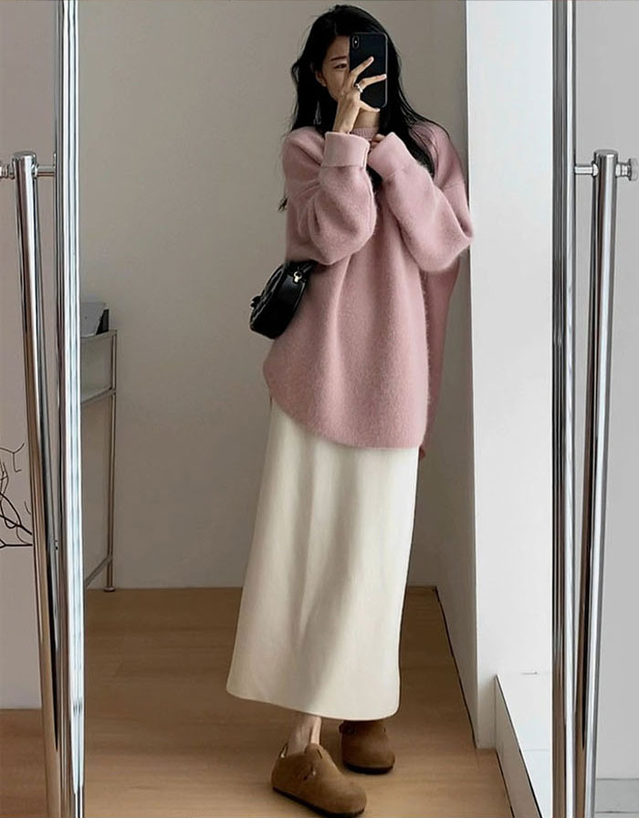 ニット ニットトップス ニットセーター チュニック 長袖 レディース セーター バルーンスリープ 秋冬 きれいめ ゆったり 着やせ 無地 体型カバー ビッグシルエット カジュアル ふわふわ 柔らかい オーバーサイズ ラウンド裾 前後差 送料無料