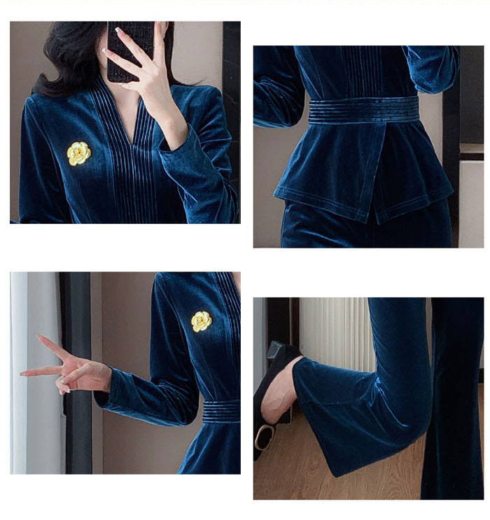 セットアップ ベロア 上下 パンツ パンツドレス 長袖 春秋 冬 セットアップ ベロア 上品 レディース 上下セット フレアパンツ 2点セット 着痩せ 体型カバー ハイウエスト カジュアル フォーマル 高級感 上品 日常着