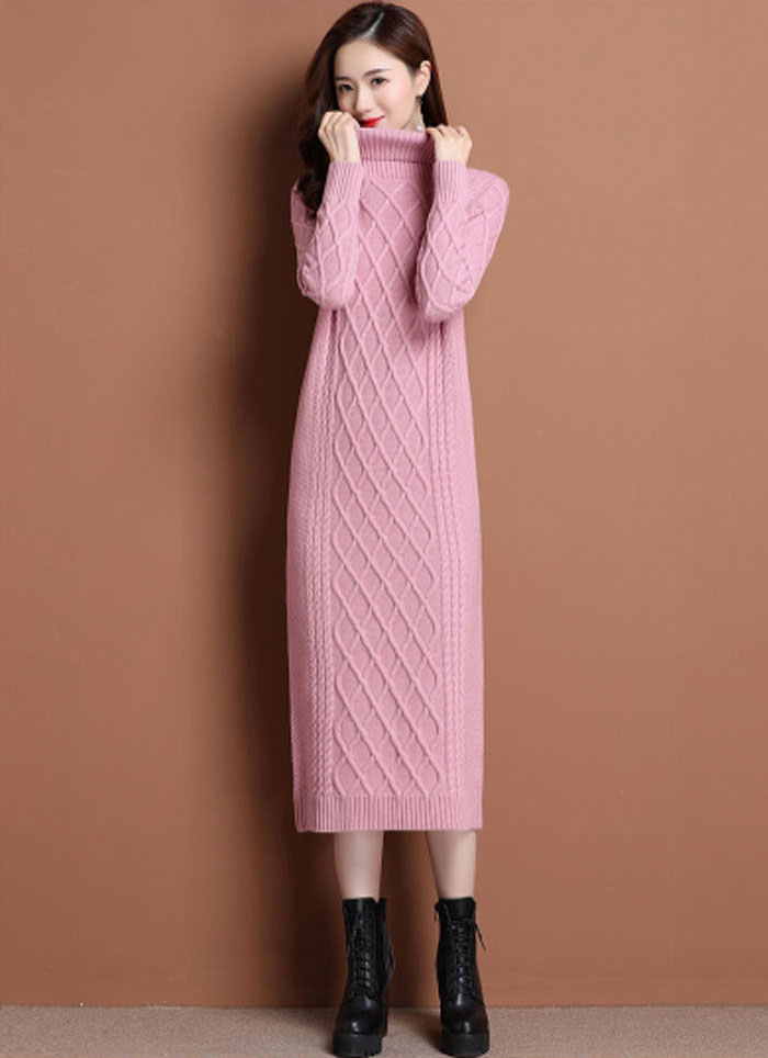 ニットワンピース ハイネック レディース リブ ニットワンピ ミモレ丈 ロング丈 きれいめ 上品 大人 ブラック 秋冬 長袖 きれいめ ケーブルニット 暖かめ 保温性 厚め 体型カバー 送料無料