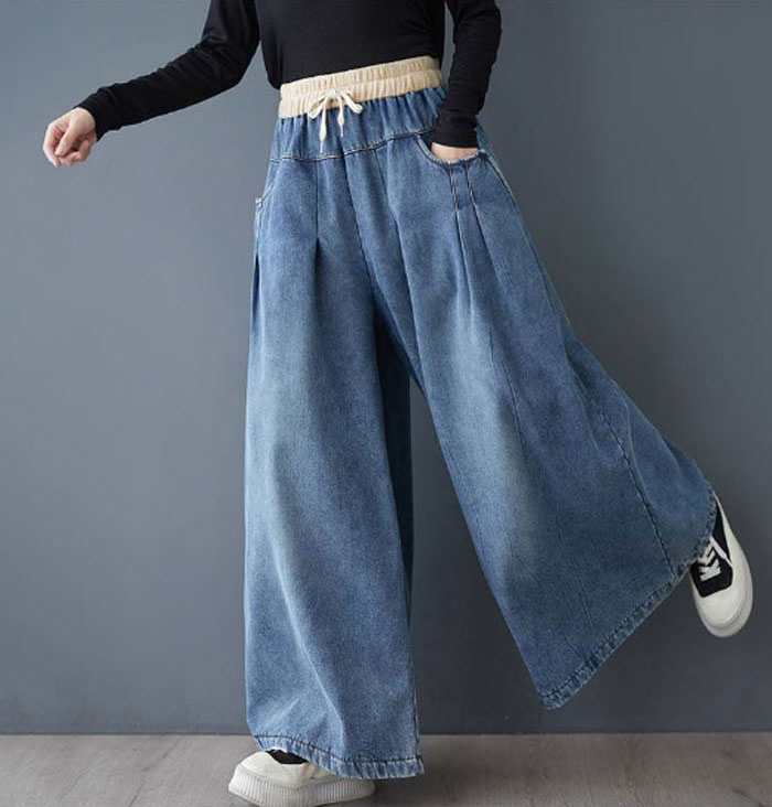 ジーンズ スカーチョ 裏起毛 ロングパンツ ワイドパンツ デニム デニムパンツ デニムスカーチョ レディース きれいめ 股上深め 大きいサイズ 秋冬 フレアパンツ ゆったりシルエット おしゃれ 厚め 暖かめ 体型カバー