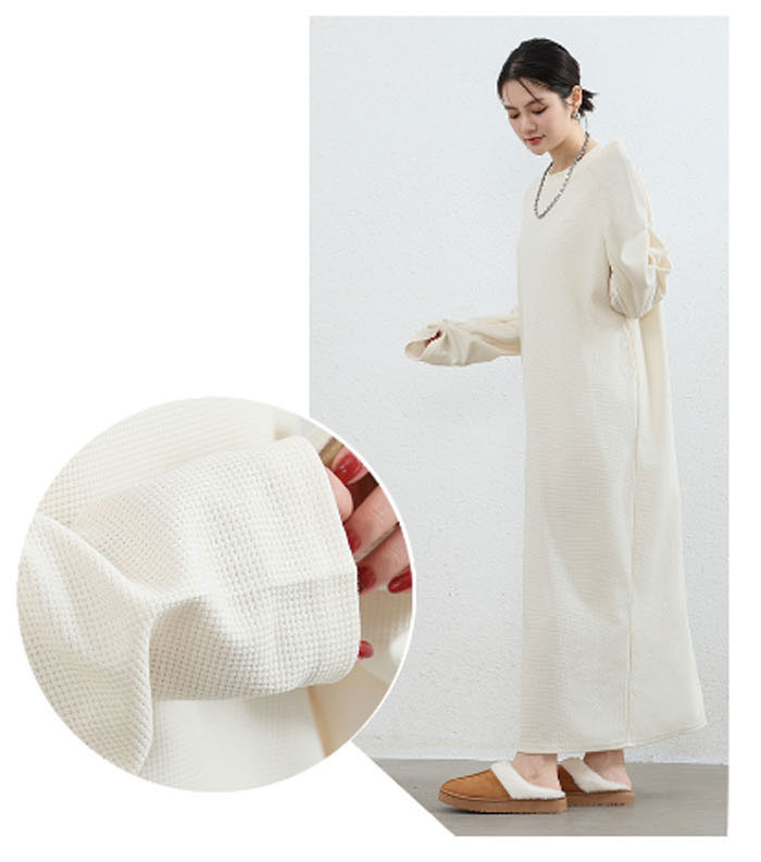 ロングワンピース 春 ロングスカート 長袖 大きいサイズ ワッフル生地 秋 冬 ロング丈 レディース ゆるっと マキシワンピース 30代 40代 ゆったり 体型カバー ビッグシルエット 部屋着 カジュアル きれいめ 送料無料