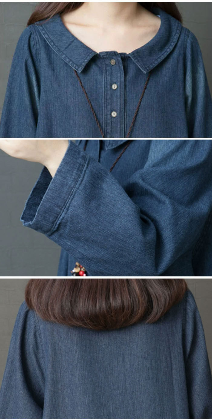 シャツワンピース きれいめ 春秋冬 ロングワンピース デニム デニムワンピース コットン100% 大きいサイズ バルーン レディース 長袖 マキシ丈 マキシワンピース ゆるゆる 着瘦せ 通勤 おしゃれ 無地 柔らか コーデ 大人 送料無料 カジュアル ゆったり 可愛い