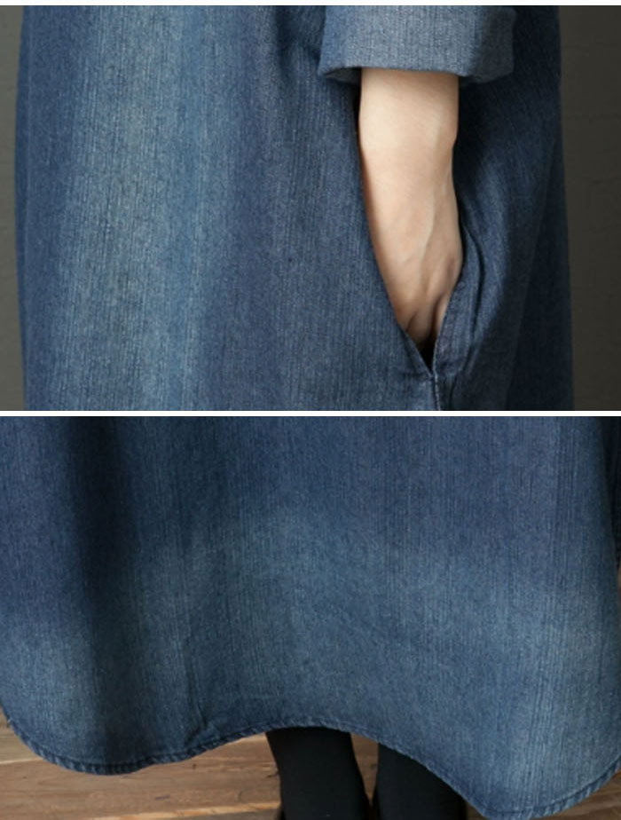 シャツワンピース きれいめ 春秋冬 ロングワンピース デニム デニムワンピース コットン100% 大きいサイズ バルーン レディース 長袖 マキシ丈 マキシワンピース ゆるゆる 着瘦せ 通勤 おしゃれ 無地 柔らか コーデ 大人 送料無料 カジュアル ゆったり 可愛い