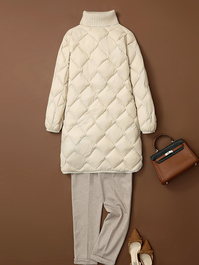 ダウンコート 軽量 ロング丈 キルティングコート ホワイトダックダウン ノーカラーコート チェスターコート アウター BIGコート レディース 秋 厚手 羽織り ゆったり ボリューム きれいめ