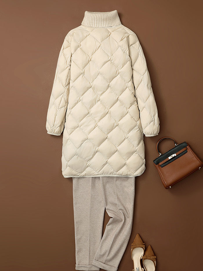 ダウンコート 軽量 ロング丈 キルティングコート ホワイトダックダウン ノーカラーコート チェスターコート アウター BIGコート レディース 秋 厚手 羽織り ゆったり ボリューム きれいめ