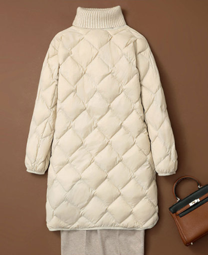 ダウンコート 軽量 ロング丈 キルティングコート ホワイトダックダウン ノーカラーコート チェスターコート アウター BIGコート レディース 秋 厚手 羽織り ゆったり ボリューム きれいめ