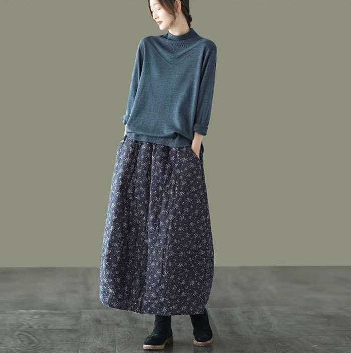 バルーンスカート 中綿スカート ロングスカート レディース 総柄 大きいサイズ フレアスカート 中綿 暖かめ 厚め 保温性 フレア ボトムス 厚手 秋 春物 スカート ミモレ丈 シンプル きれいめ 大人可愛い