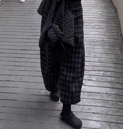 バルーンパンツ チェック柄 暖かめ 保温性 ロングパンツ パンツ ロング丈 レディース 着瘦せ 大きいサイズ ボトムス 秋 春秋 秋冬 シンプル きれいめ カジュアル ロングバルーンパンツ 通勤 日常 ゆったり