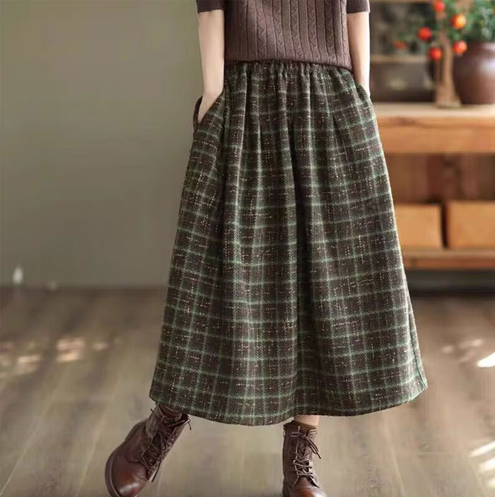 ロングスカート チェック柄 ふんわり 秋冬 スカート ロング レディース ミモレ丈 ツイード ツイードフレアスカート ゴムウエスト 大きいサイズ フレアスカート フレア ツイードスカート ボトムス 秋 秋物