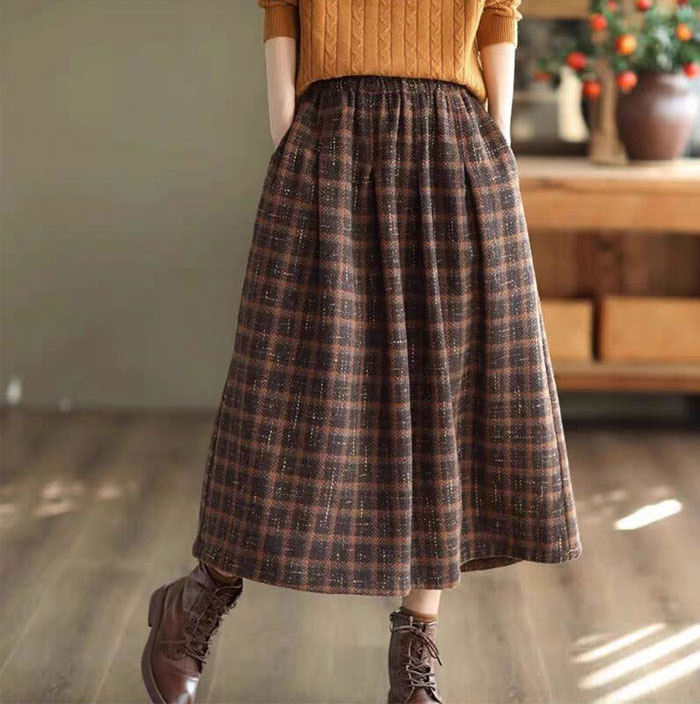 ロングスカート チェック柄 ふんわり 秋冬 スカート ロング レディース ミモレ丈 ツイード ツイードフレアスカート ゴムウエスト 大きいサイズ フレアスカート フレア ツイードスカート ボトムス 秋 秋物