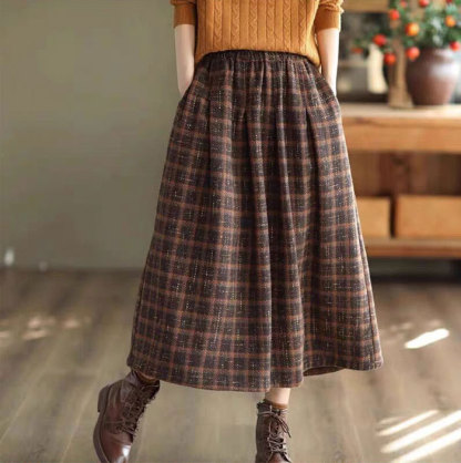 ロングスカート チェック柄 ふんわり 秋冬 スカート ロング レディース ミモレ丈 ツイード ツイードフレアスカート ゴムウエスト 大きいサイズ フレアスカート フレア ツイードスカート ボトムス 秋 秋物