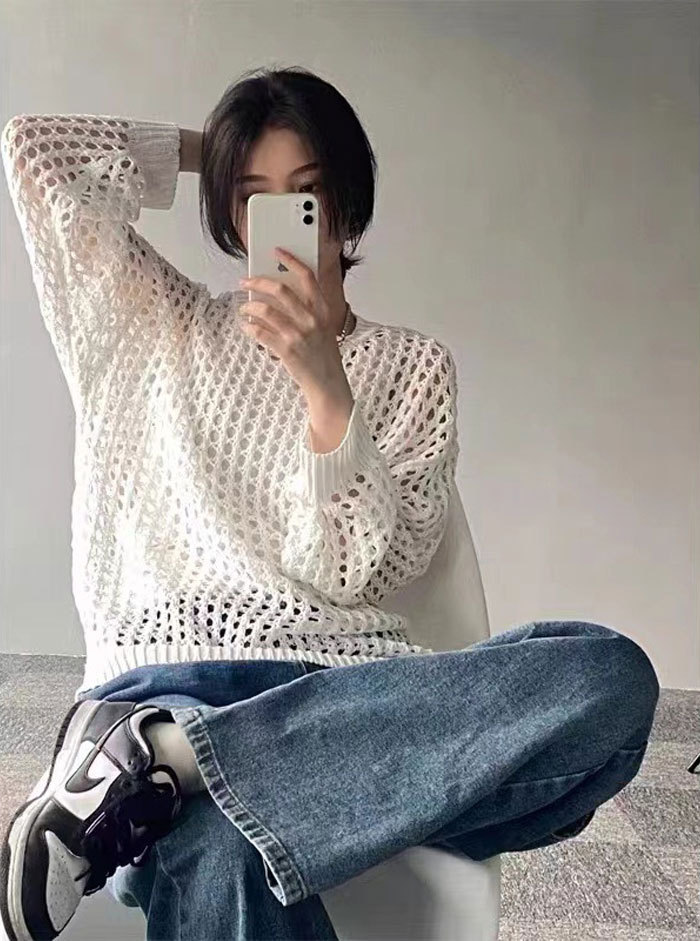 ニット 透かし編み 長袖 プルオーバー メッシュニット サマーニット レディース チュニック パーカー ショート丈 肌見せ 春 夏 透け 黒 トップス セーター uネック ラウンドネック 大きいサイズ ロング丈 UV対策 編み かぎ針編み 秋服 服 通勤 通学