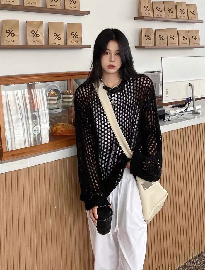ニット 透かし編み 長袖 プルオーバー メッシュニット サマーニット レディース チュニック パーカー ショート丈 肌見せ 春 夏 透け 黒 トップス セーター uネック ラウンドネック 大きいサイズ ロング丈 UV対策 編み かぎ針編み 秋服 服 通勤 通学