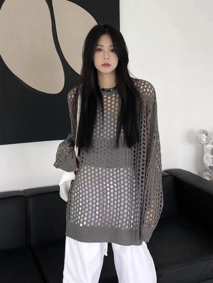ニット 透かし編み 長袖 プルオーバー メッシュニット サマーニット レディース チュニック パーカー ショート丈 肌見せ 春 夏 透け 黒 トップス セーター uネック ラウンドネック 大きいサイズ ロング丈 UV対策 編み かぎ針編み 秋服 服 通勤 通学