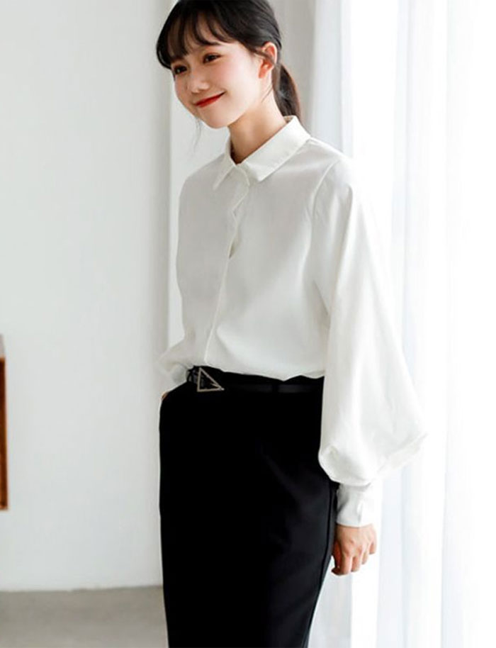 シャツ シャツブラウス レディース 長袖 春 バルーン袖 大きいサイズ 高級感 上品 30代 40代 襟付き ゆったり 体型カバー  ビッグシルエット カジュアル きれいめ 大人 オシャレ 通勤 フォーマル 送料無料