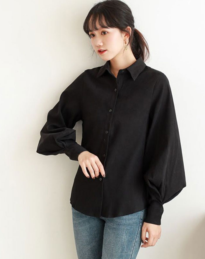 シャツ シャツブラウス レディース 長袖 春 バルーン袖 大きいサイズ 高級感 上品 30代 40代 襟付き ゆったり 体型カバー  ビッグシルエット カジュアル きれいめ 大人 オシャレ 通勤 フォーマル 送料無料