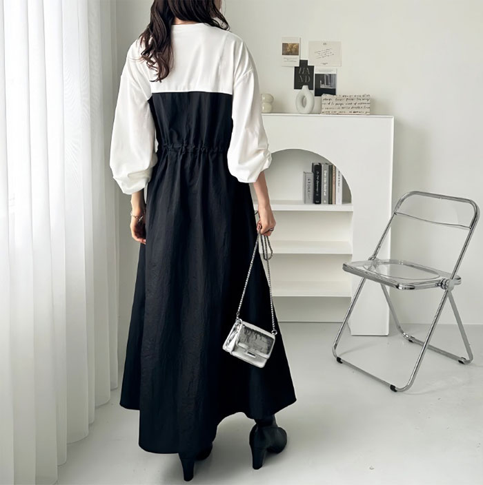 ロングワンピース 長袖 春 ワンピース レディース 無地 切り替え 大きいサイズ フレア 高級感 上品 マキシワンピース 30代 40代  ゆったり 体型カバー ロング丈 ビッグシルエット ロングワンピース カジュアル きれいめ 大人 オシャレ 送料無料