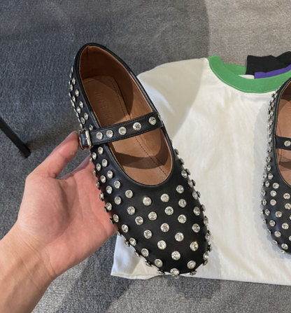 パンプス サンダル レディース スタッズ バレエ パンクリベット バックル フラット ぺたんこ シューズ 夏コーデサンダル サマー 夏 春 靴 軽い 柔らかい 歩きやすい 疲れにくい 痛くない 大人 上品 パーティ ビーチ お出かけ