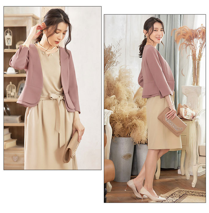 ジャケット レディース ボレロ コート 春夏秋 大きいサイズ きれいめ アウター 七分袖 ショート丈 羽織り 無地 お洒落 カジュアル シンプル フォーマル フェミニン ショートジャケット OL 入園 入学 卒業式 オフィス 結婚式 披露宴 成人式 同窓会 襟無し