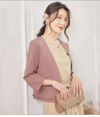 ジャケット レディース ボレロ コート 春夏秋 大きいサイズ きれいめ アウター 七分袖 ショート丈 羽織り 無地 お洒落 カジュアル シンプル フォーマル フェミニン ショートジャケット OL 入園 入学 卒業式 オフィス 結婚式 披露宴 成人式 同窓会 襟無し