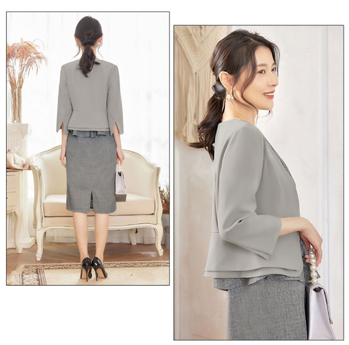 ジャケット レディース ボレロ コート 春夏秋 大きいサイズ きれいめ アウター 七分袖 ショート丈 羽織り 無地 お洒落 カジュアル シンプル フォーマル フェミニン ショートジャケット OL 入園 入学 卒業式 オフィス 結婚式 披露宴 成人式 同窓会 襟無し