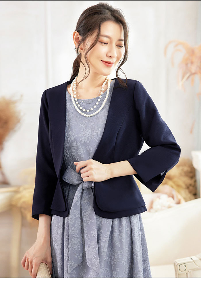 ジャケット レディース ボレロ コート 春夏秋 大きいサイズ きれいめ アウター 七分袖 ショート丈 羽織り 無地 お洒落 カジュアル シンプル フォーマル フェミニン ショートジャケット OL 入園 入学 卒業式 オフィス 結婚式 披露宴 成人式 同窓会 襟無し