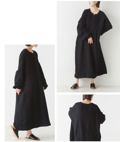ロングワンピース 春 綿麻 長袖 大きいサイズ Vネック 春夏 ロング丈 レディース ゆるっと マキシワンピース 30代 40代 ゆったり 体型カバー ビッグシルエット バルーン カジュアル きれいめ 送料無料