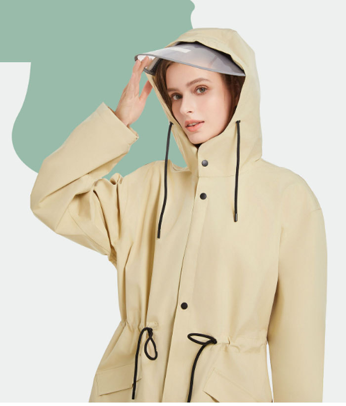 レインコート レディース コート トレンチコート ワンピース 春夏秋 きれいめ ロングワンピース ロング丈 無地 自転車 レインウェア フード付き リュック 大人 防水 雨具 撥水加工 通勤 通学 バイク おしゃれ 膝が濡れない 女性用