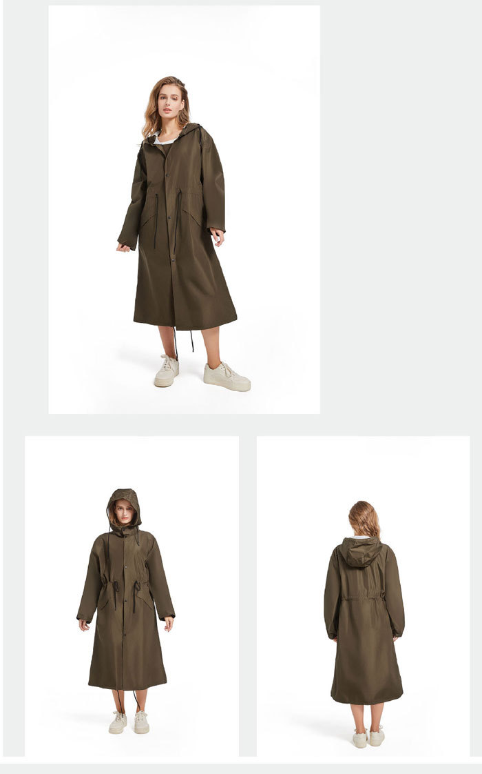 レインコート レディース コート トレンチコート ワンピース 春夏秋 きれいめ ロングワンピース ロング丈 無地 自転車 レインウェア フード付き リュック 大人 防水 雨具 撥水加工 通勤 通学 バイク おしゃれ 膝が濡れない 女性用