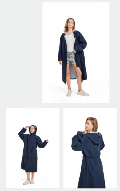 レインコート レディース コート トレンチコート ワンピース 春夏秋 きれいめ ロングワンピース ロング丈 無地 自転車 レインウェア フード付き リュック 大人 防水 雨具 撥水加工 通勤 通学 バイク おしゃれ 膝が濡れない 女性用