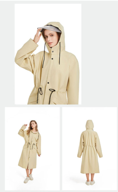 レインコート レディース コート トレンチコート ワンピース 春夏秋 きれいめ ロングワンピース ロング丈 無地 自転車 レインウェア フード付き リュック 大人 防水 雨具 撥水加工 通勤 通学 バイク おしゃれ 膝が濡れない 女性用