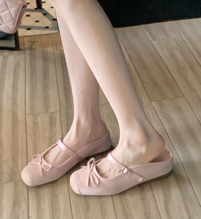 パンプス サンダル レディース ミュール 本革 ボータイ 大人可愛い フラット ぺたんこ シューズ 夏コーデサンダル サマー 夏 春 靴 軽い 柔らかい 歩きやすい 疲れにくい 痛くない 大人 上品 パーティ ビーチ お出かけ 2cm