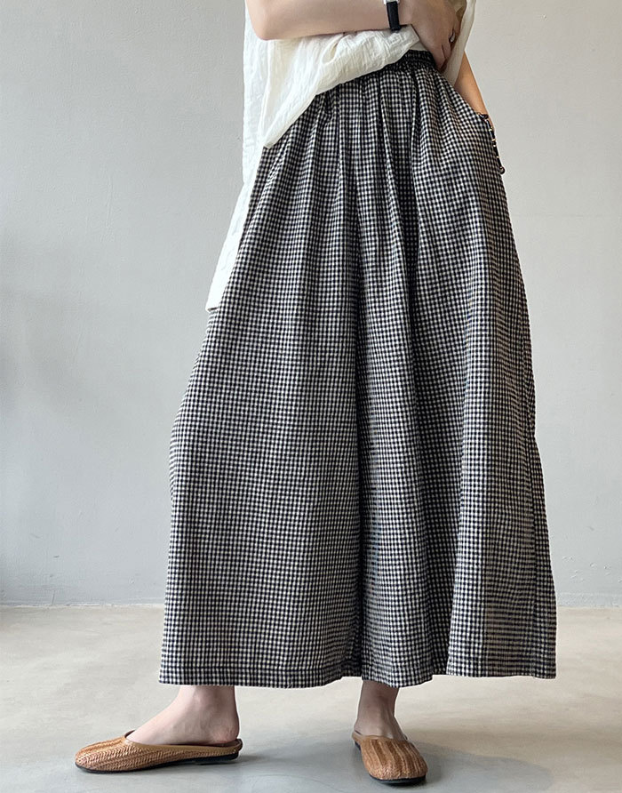 ワイドパンツ レディース ガウチョパンツ チェック柄パンツ 千鳥柄 ワイド ストリート 上品 ゆったり カジュアル きれいめ 大きいサイズ ボトムス ロング ズボン 体型カバー 大きいサイズ ウエストゴム 夏 20代 30代 40代