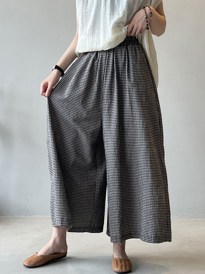 ワイドパンツ レディース ガウチョパンツ チェック柄パンツ 千鳥柄 ワイド ストリート 上品 ゆったり カジュアル きれいめ 大きいサイズ ボトムス ロング ズボン 体型カバー 大きいサイズ ウエストゴム 夏 20代 30代 40代